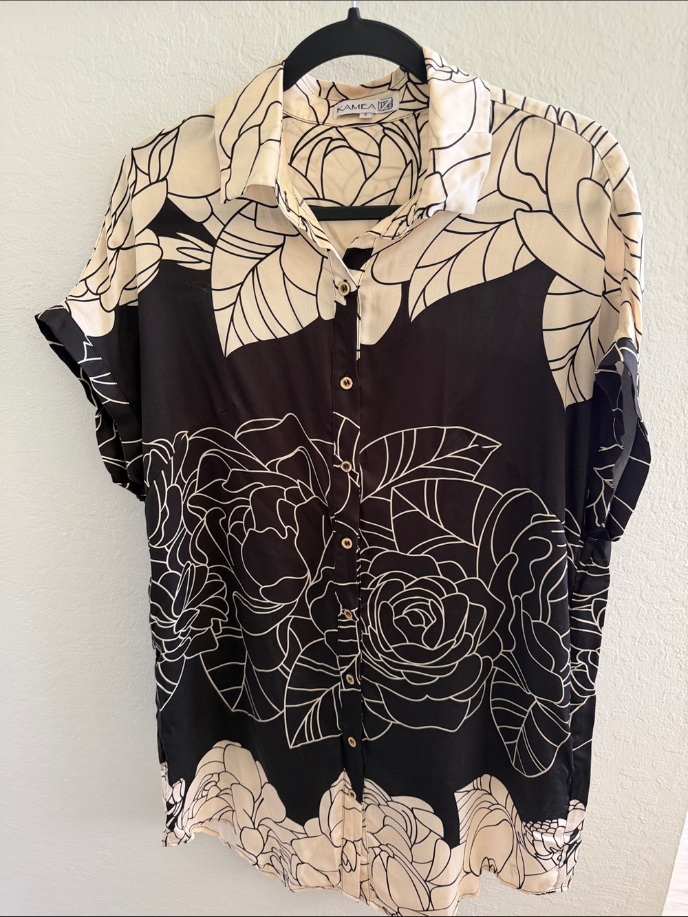Kamea Designs - Black & Cream Floral Button-Up Top
